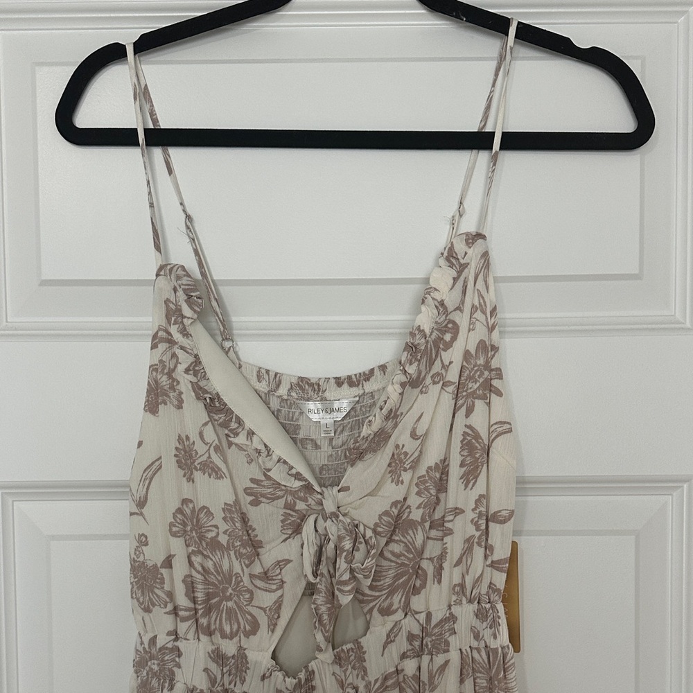 Women’s Floral Maxi Dress in Cream and Taupe Large - Picture 4 of 7